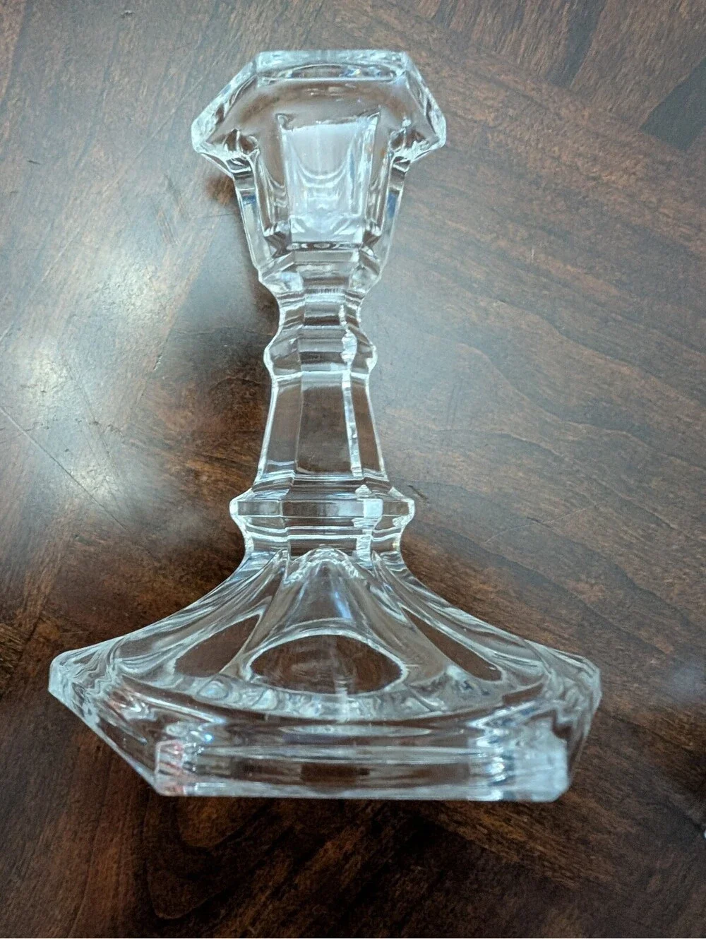 Set of 2 Hexagon Base 24% Lead Crystal Taper Candlesticks Made in U.S.A.